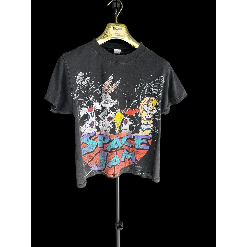 Space Jam‎ 1996 T-Shirt Women's Sz Small Youth Large Black Slightly Cropped